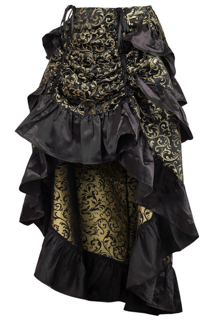 Gold/Black Brocade Adjustable High Low Bustle Skirt.
