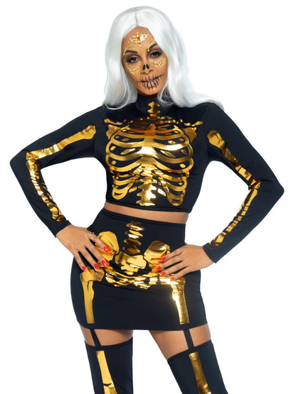 Golden Skeleton Crop Top and Skirt - Unspoken Fashion