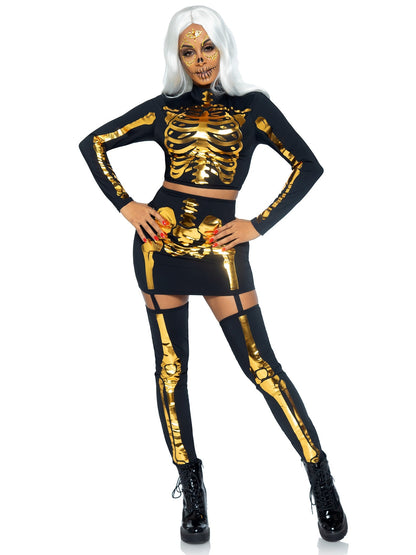 Golden Skeleton Crop Top and Skirt - Unspoken Fashion