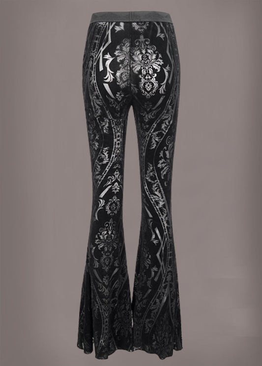 Black See Through Velvet Burnout Bell Bottom Pants