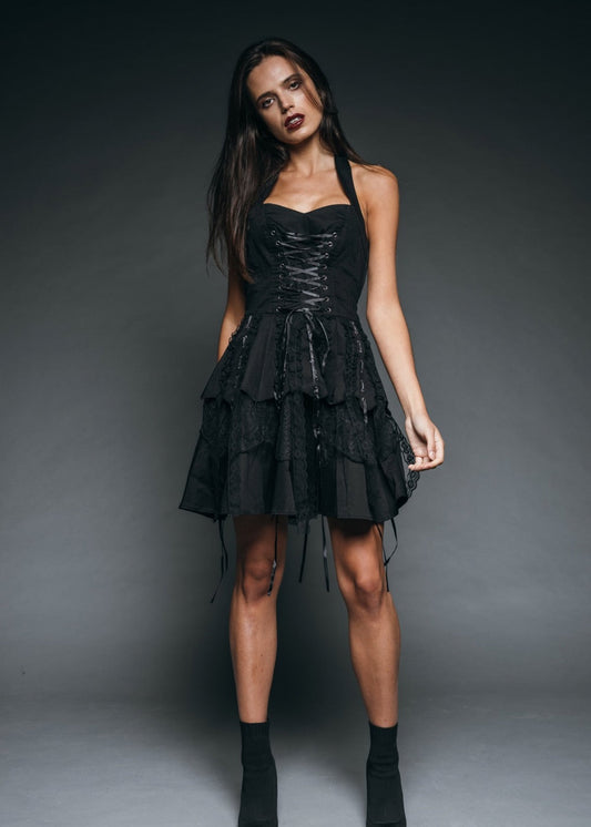 Astrid Gothic Mini Dress with Corset Lacing