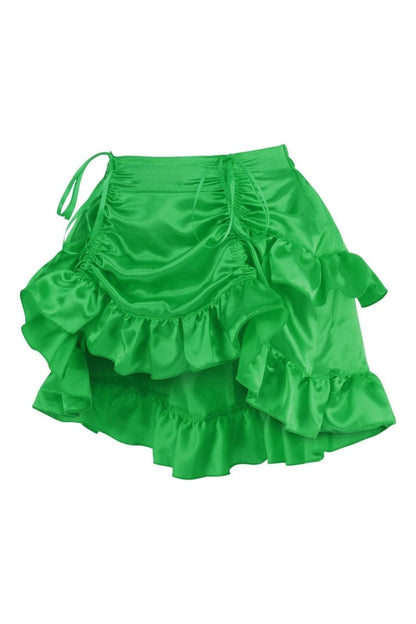 Green Satin Ruched Bustle Skirt.