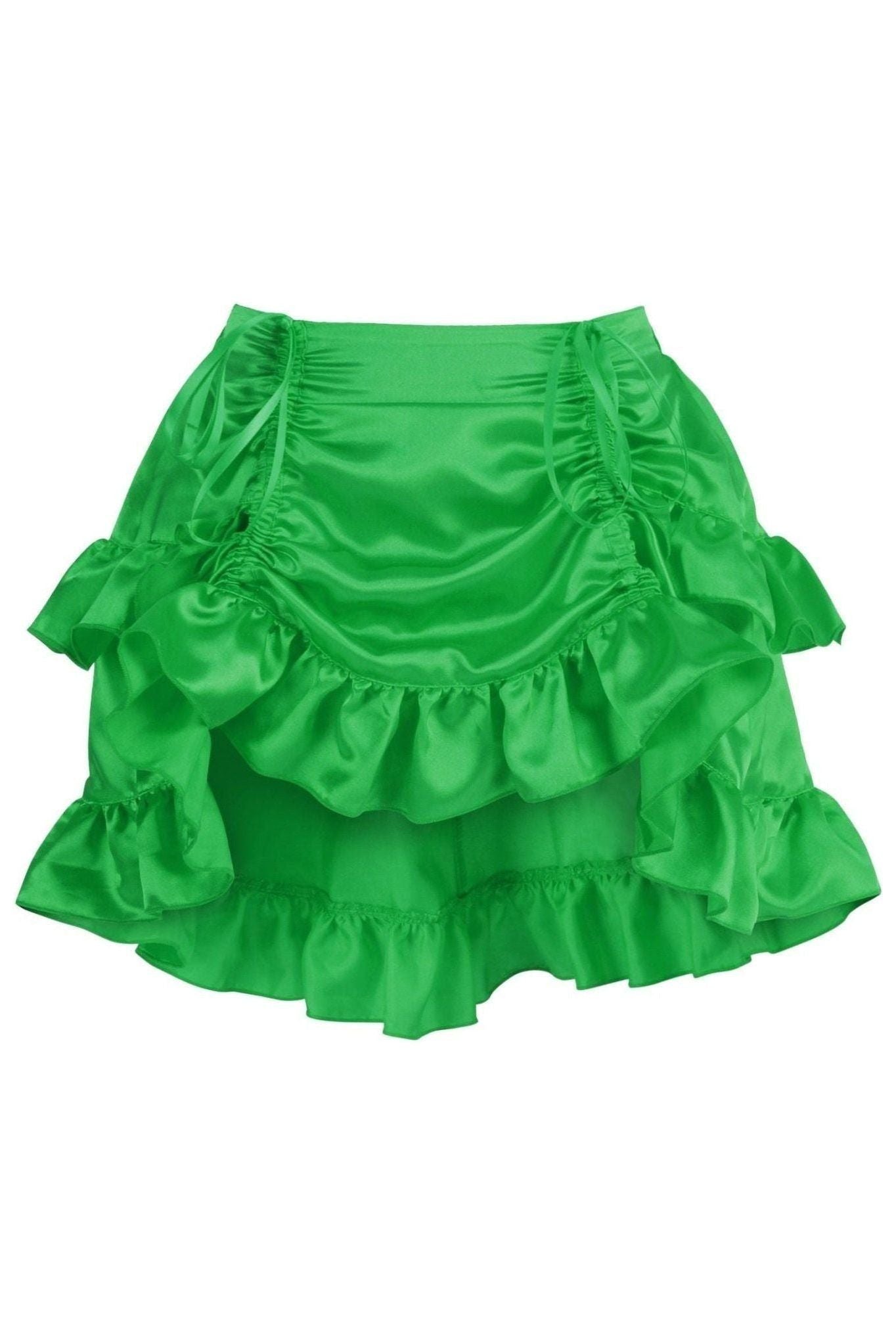 Green Satin Ruched Bustle Skirt.