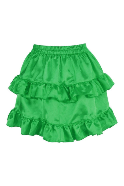 Green Satin Ruched Bustle Skirt.