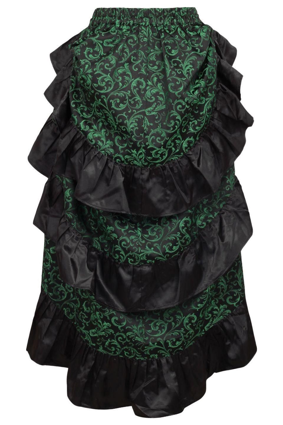 Green/Black Brocade Adjustable High Low Bustle Skirt.