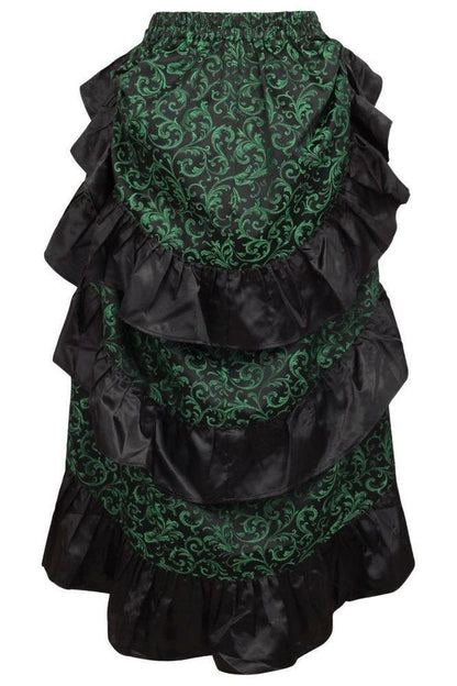 Green/Black Brocade Adjustable High Low Bustle Skirt