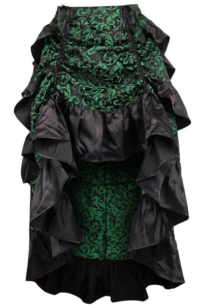 Green/Black Brocade Adjustable High Low Bustle Skirt.