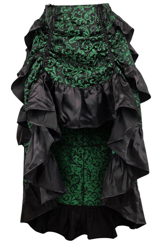 Green/Black Brocade Adjustable High Low Bustle Skirt.