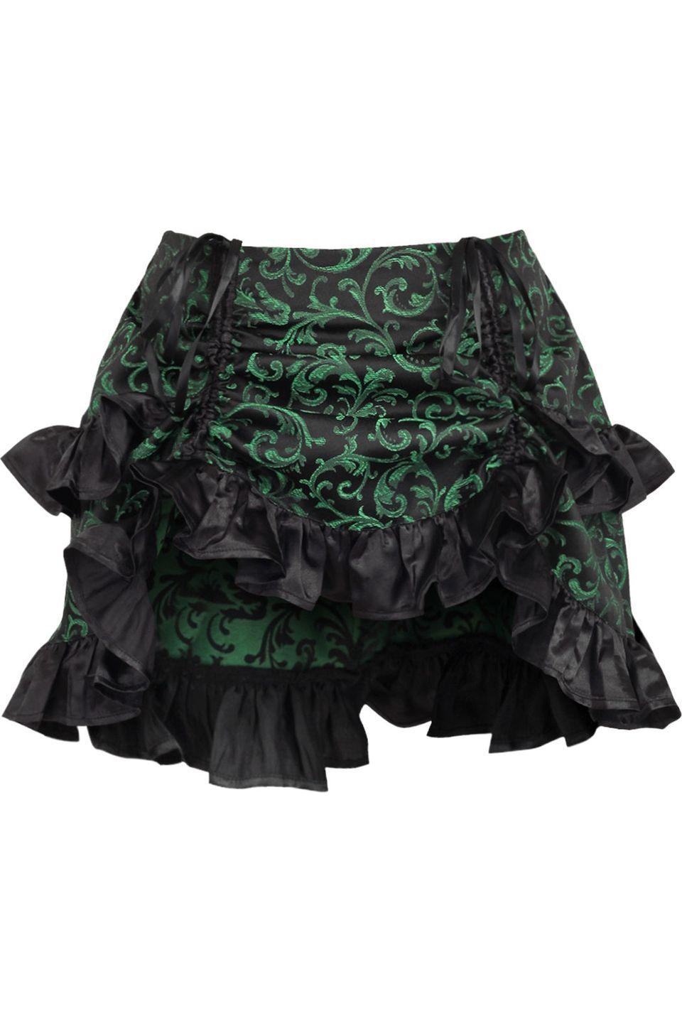 Green/Black Brocade Ruched Bustle Skirt.