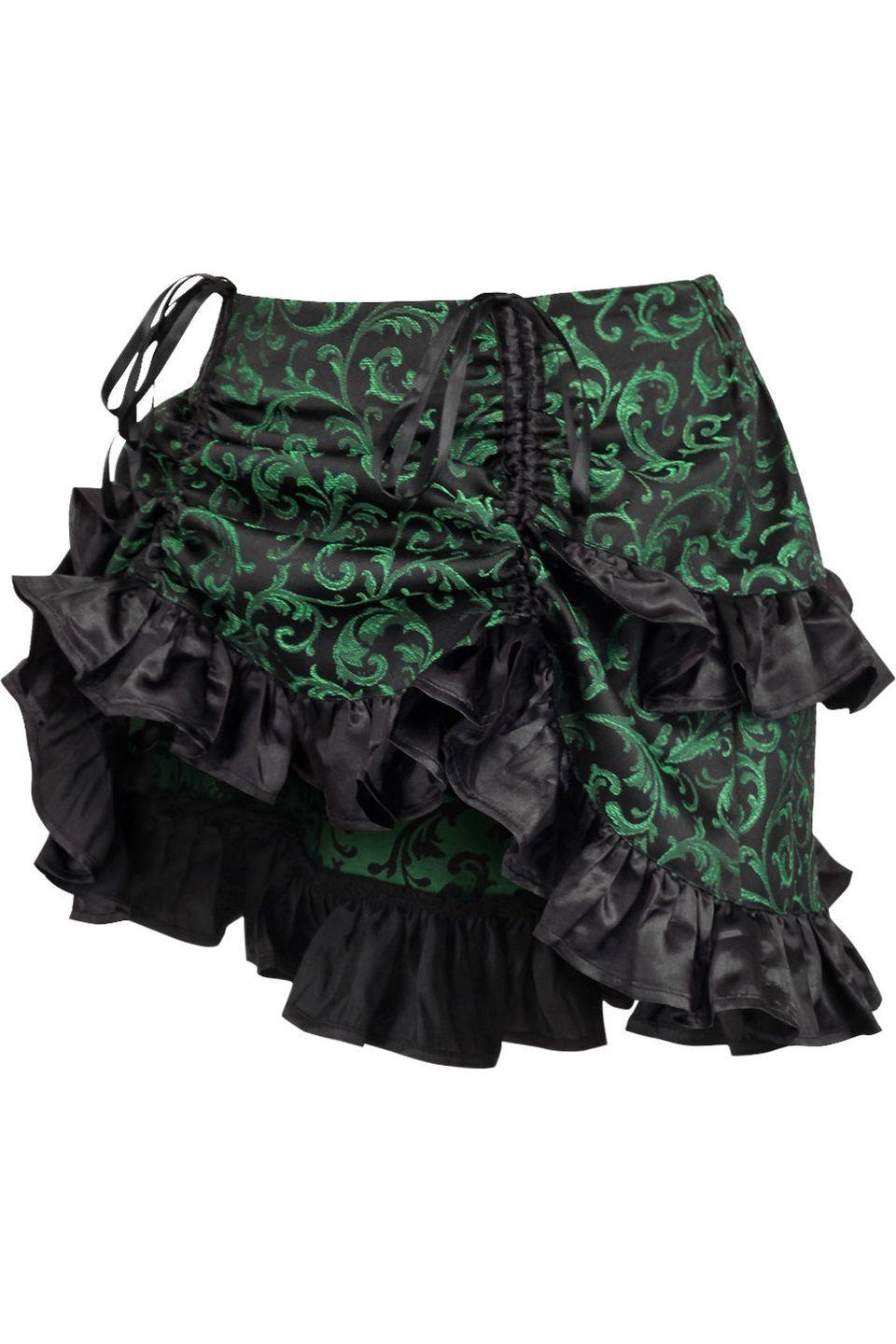 Green/Black Brocade Ruched Bustle Skirt.