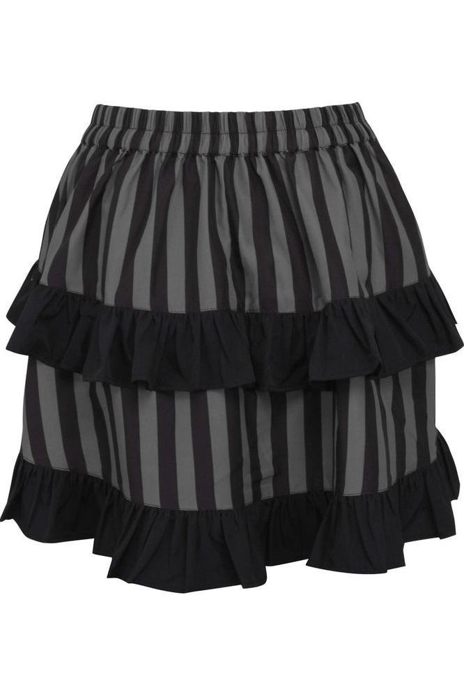 Grey/Black Striped Ruched Bustle Skirt