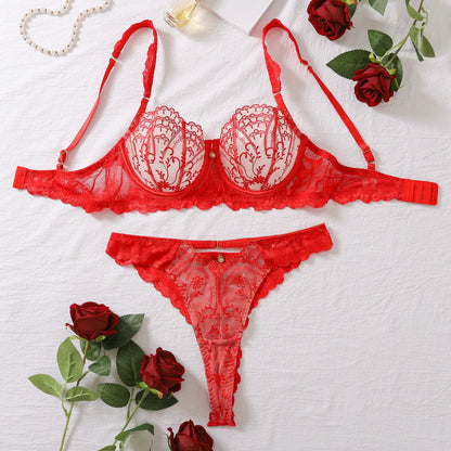 Ruby Romance Embroidered Lace 2 Piece Lingerie Set