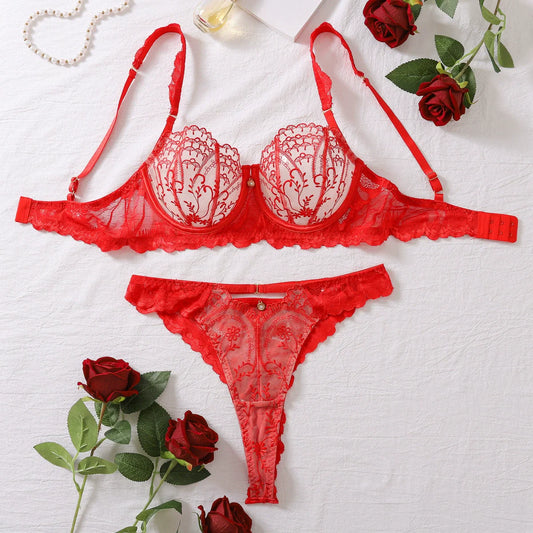 Ruby Romance Embroidered Lace 2 Piece Lingerie Set