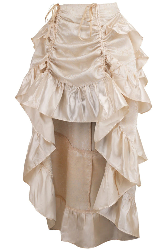 Ivory Brocade Adjustable High Low Bustle Skirt.
