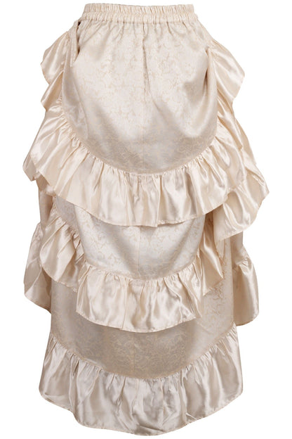 Ivory Brocade Adjustable High Low Bustle Skirt.