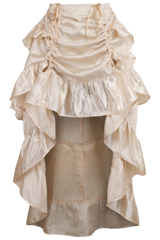 Ivory Brocade Adjustable High Low Bustle Skirt.