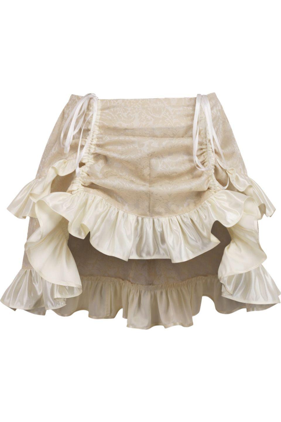Ivory Brocade Ruched Bustle Skirt.