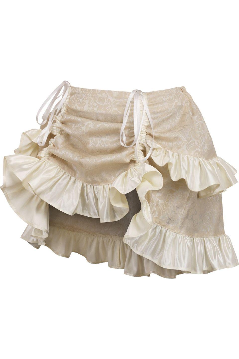 Ivory Brocade Ruched Bustle Skirt.