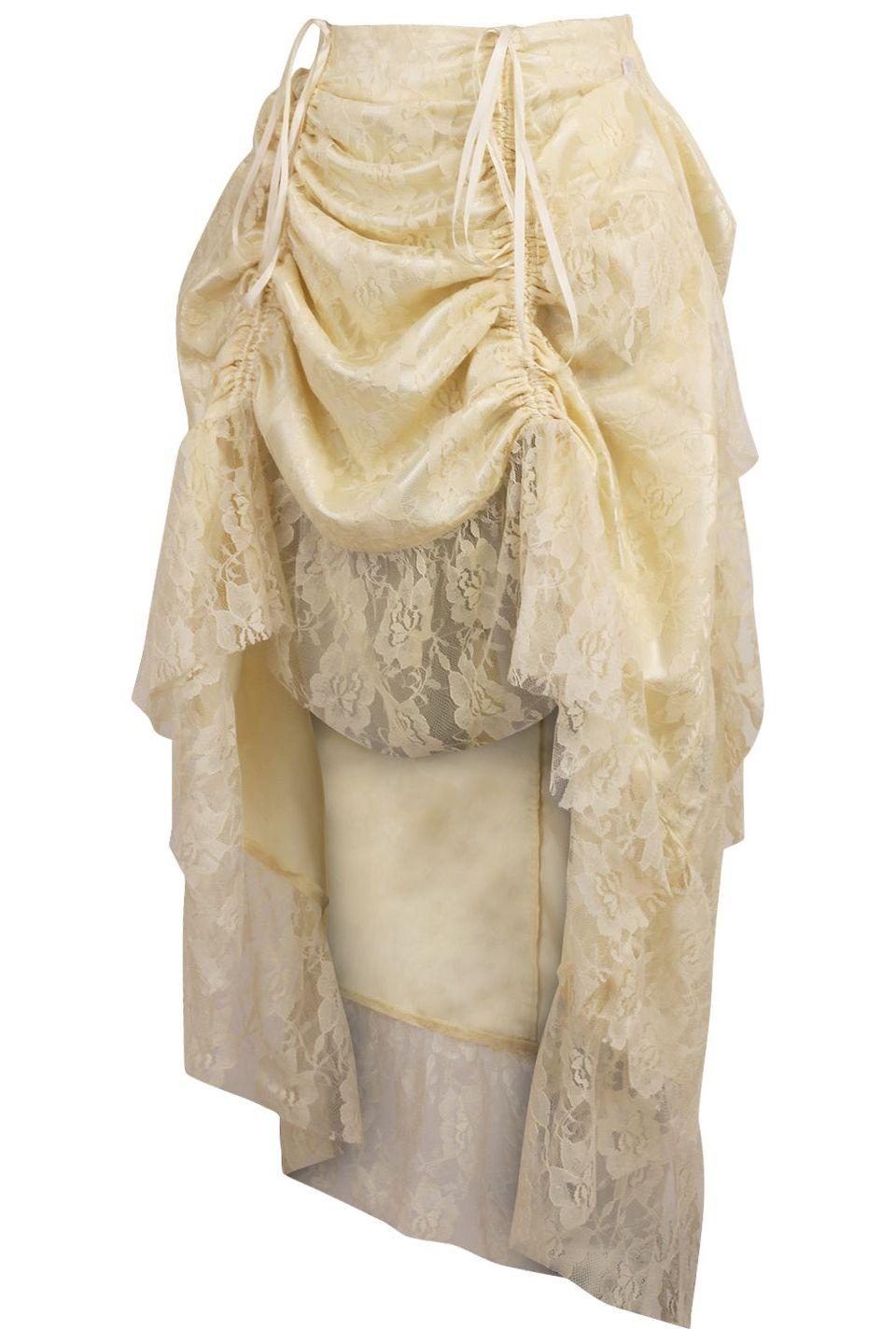 Ivory Lace Adjustable High Low Bustle Skirt.