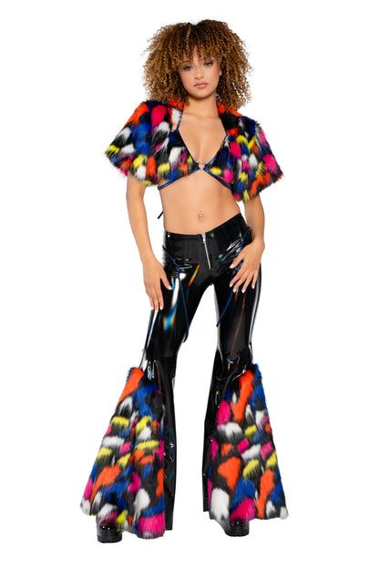 J. Valentine Rave Holo PVC/Faux Fur Bell-Bottom Pant
