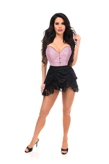 Lavish 2 PC Lt Pink Brocade Corset & Black Lace Skirt Set