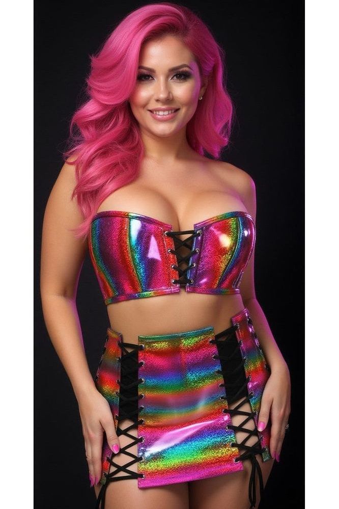 Lavish 2 PC Rainbow Glitter Bustier & Skirt Set