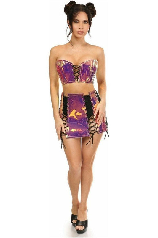 Lavish 2 PC Rainbow Gold Holo Bustier & Skirt Set