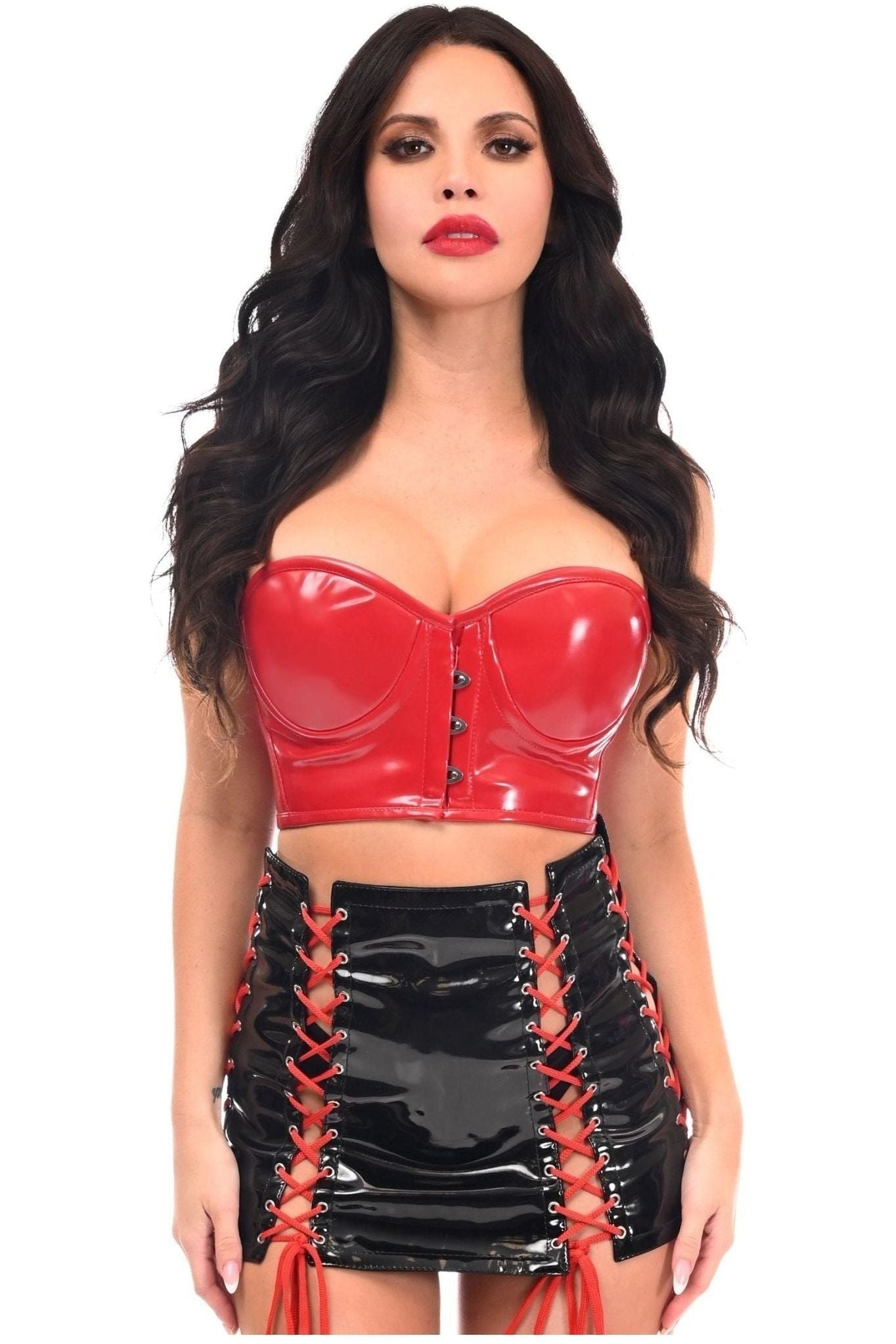 Lavish 2 PC Red/Black Patent Bustier & Skirt Set.