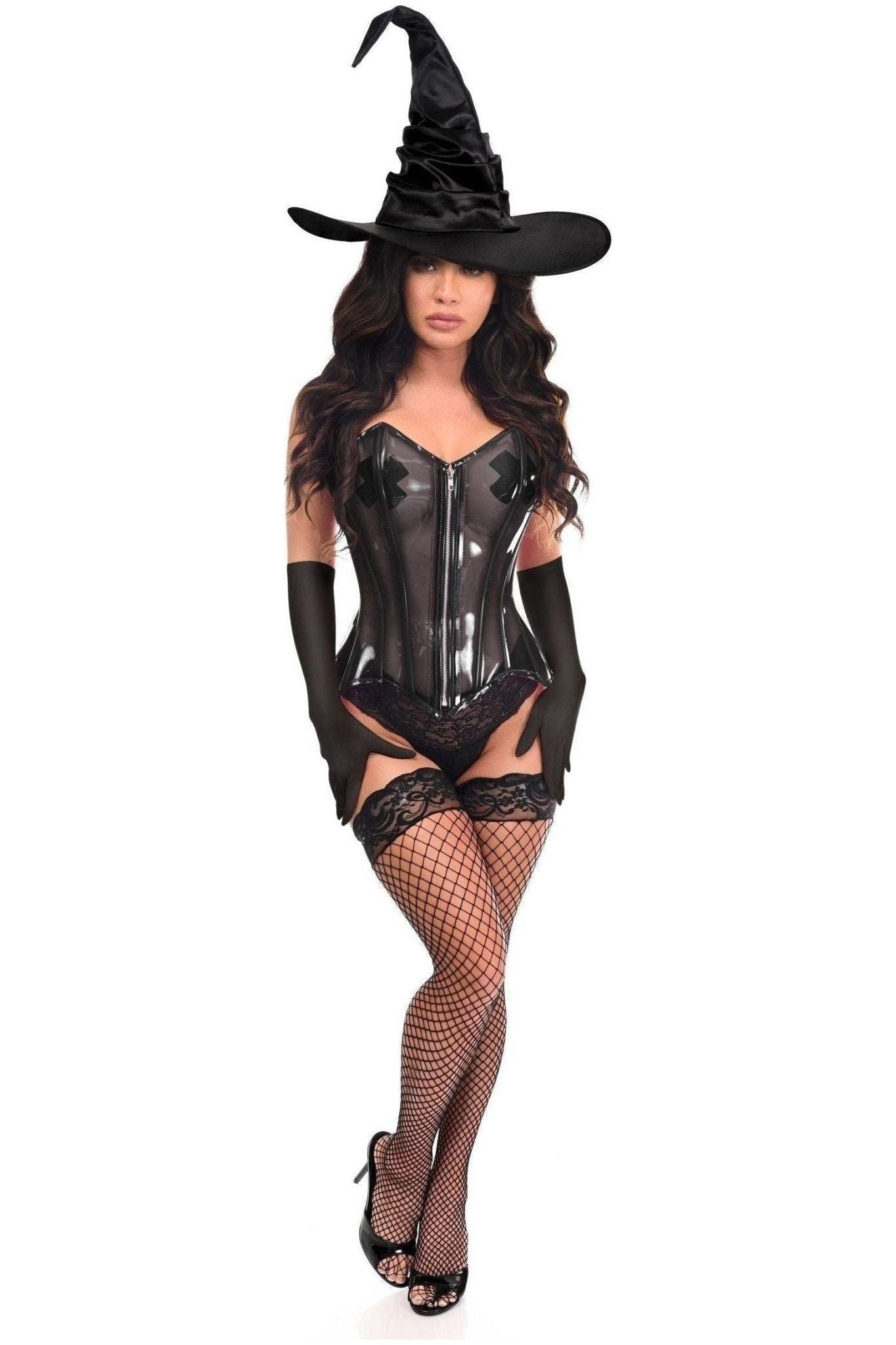 Lavish 3 PC Clear Black Witch Corset Costume.