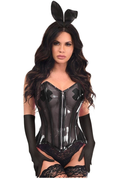 Lavish 4 PC Clear Black Bunny Corset Costume.