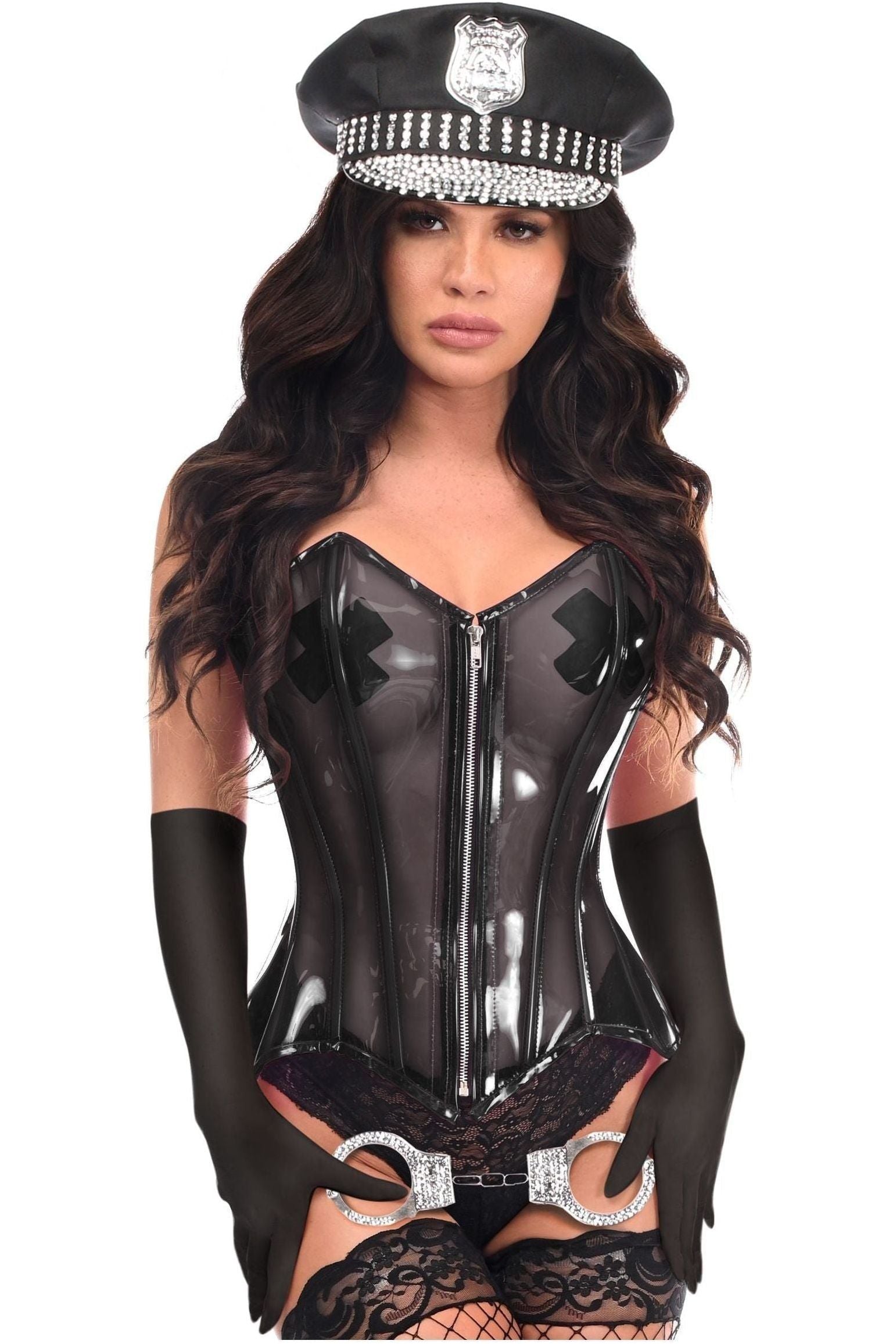 Lavish 4 PC Clear Black Cop Corset Costume.