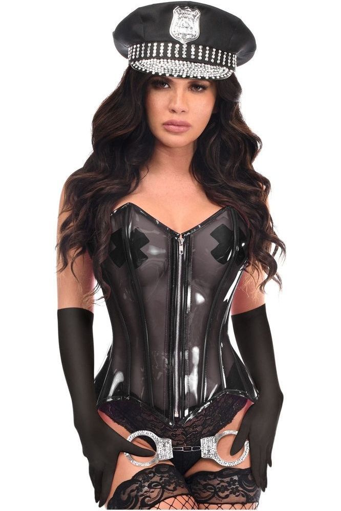 Lavish 4 PC Clear Black Cop Corset Costume