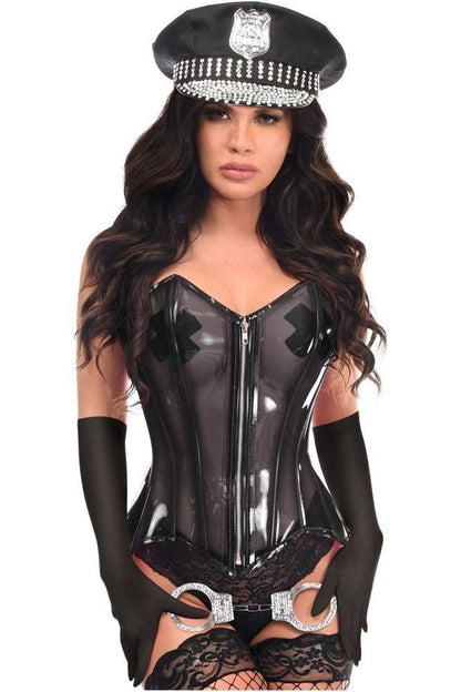 Lavish 4 PC Clear Black Cop Corset Costume