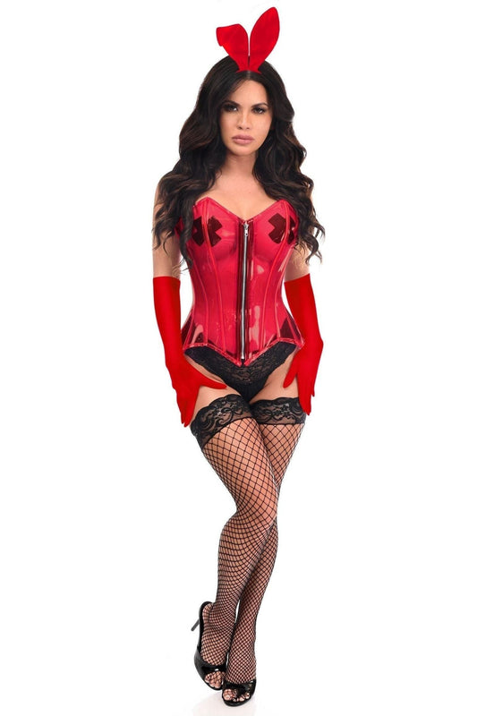 Lavish 4 PC Clear Red Sexy Bunny Corset Costume.