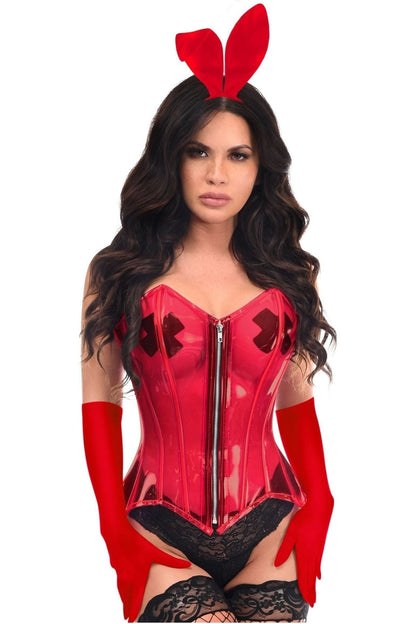 Lavish 4 PC Clear Red Sexy Bunny Corset Costume.