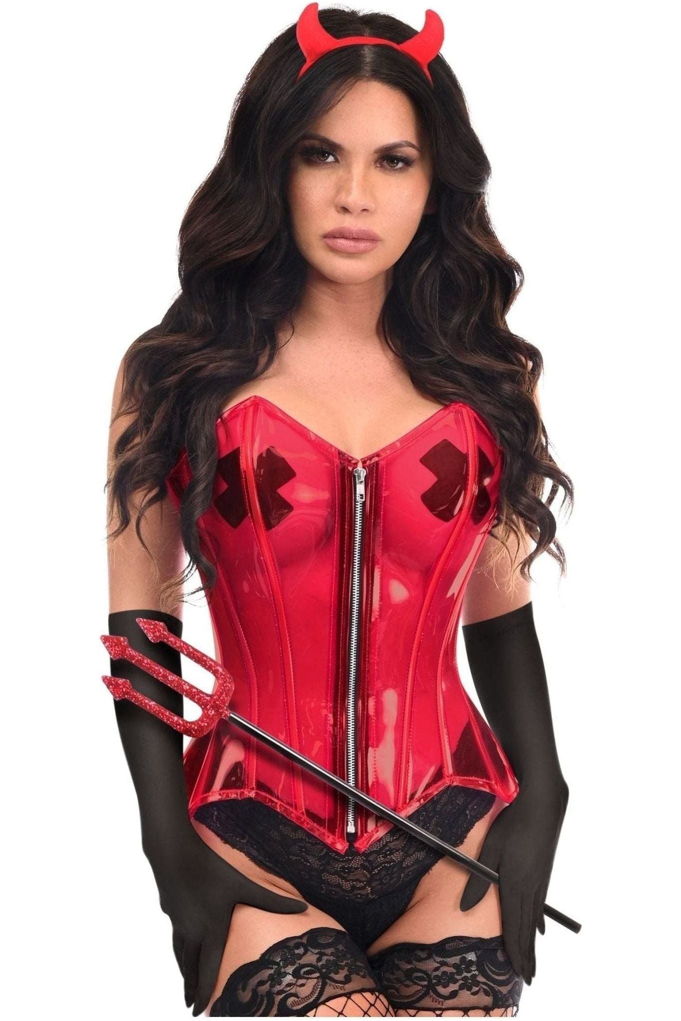 Lavish 4 PC Clear Red Sexy Devil Corset Costume.