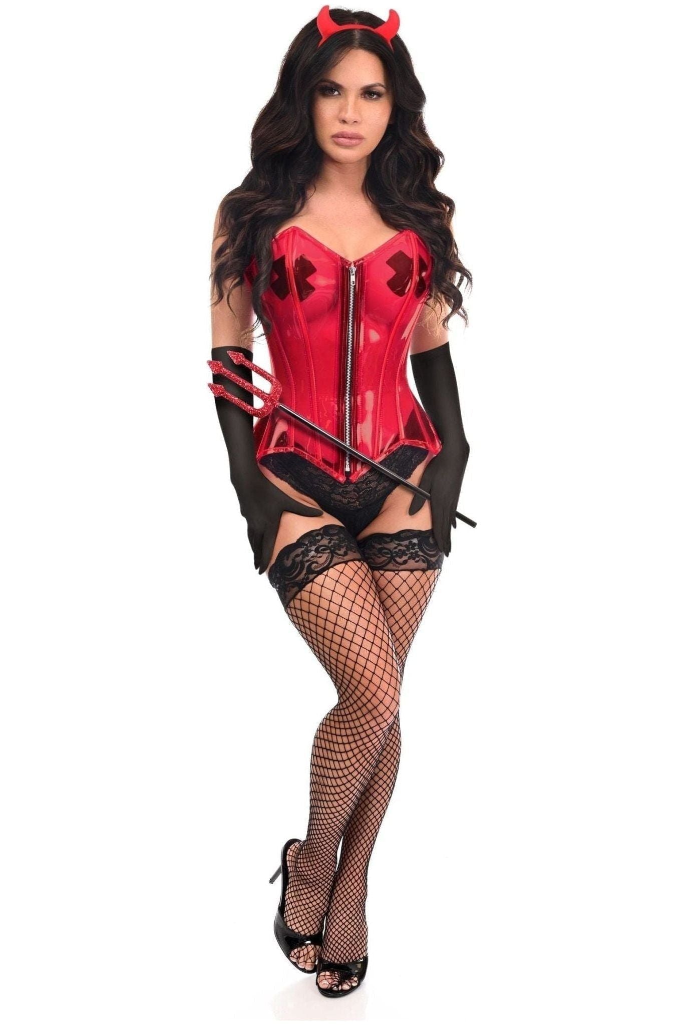 Lavish 4 PC Clear Red Sexy Devil Corset Costume.