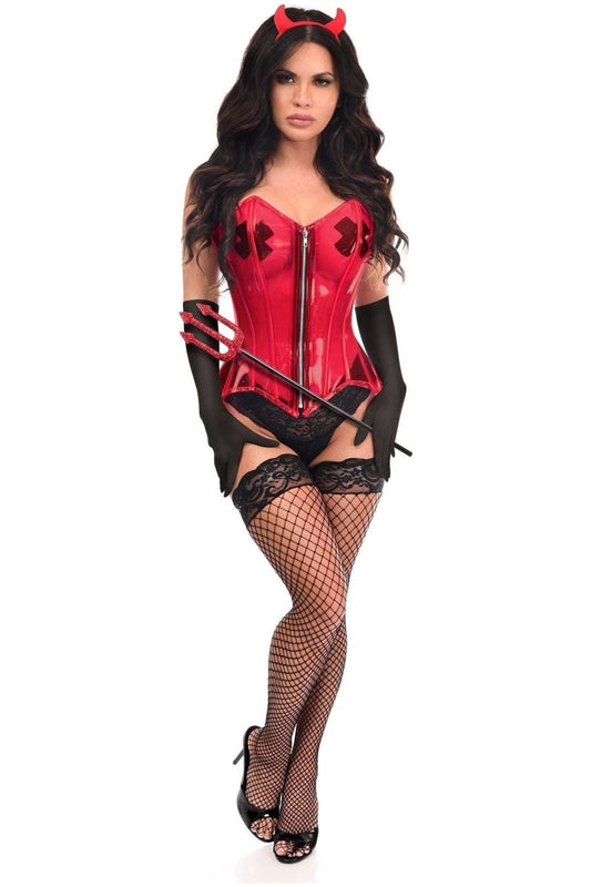 Lavish 4 PC Clear Red Sexy Devil Corset Costume.