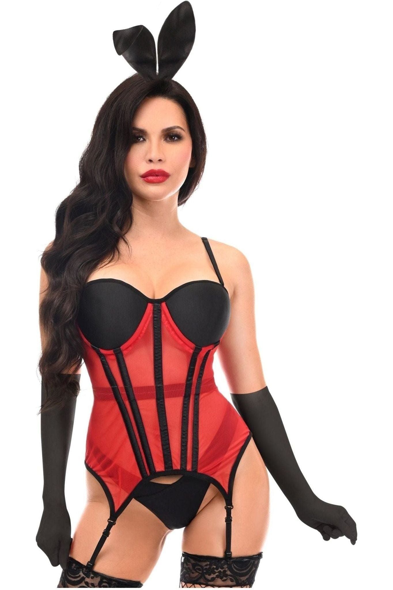 Lavish 4 PC Red/Black Sexy Bunny Lingerie Costume.