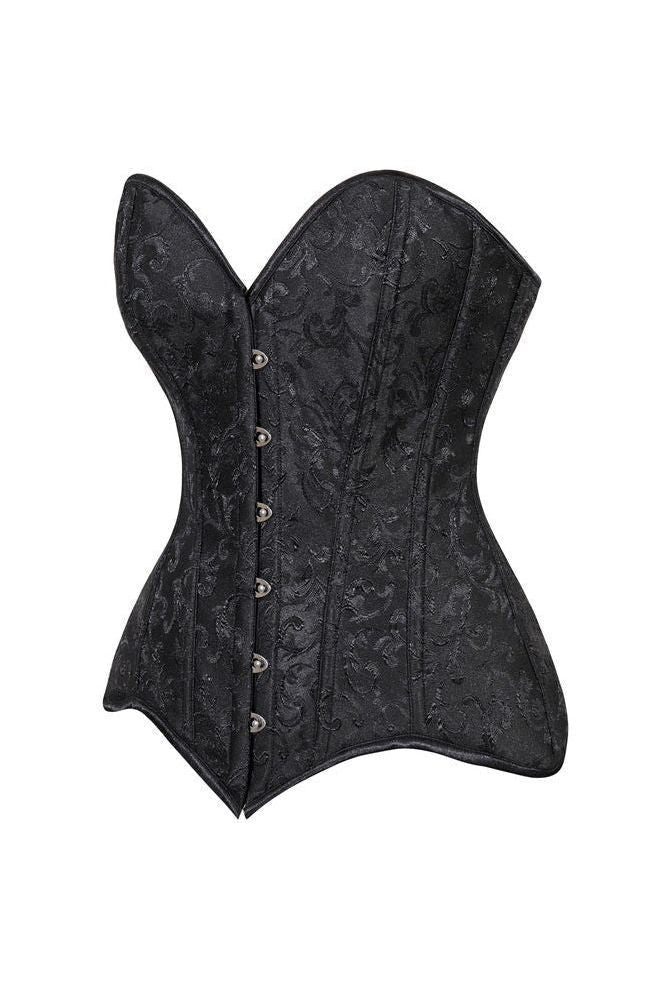 Lavish Black Brocade Overbust Corset W/Busk Closure