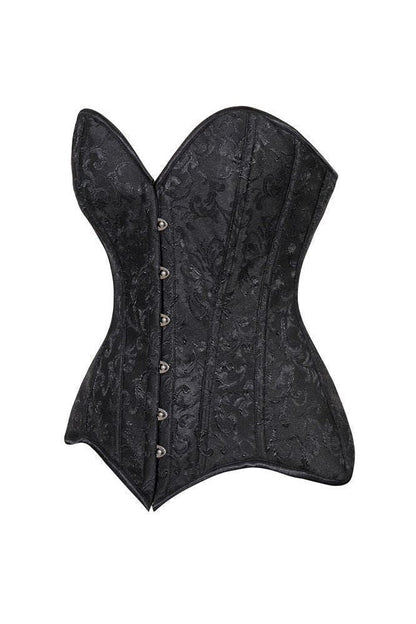 Lavish Black Brocade Overbust Corset W/Busk Closure