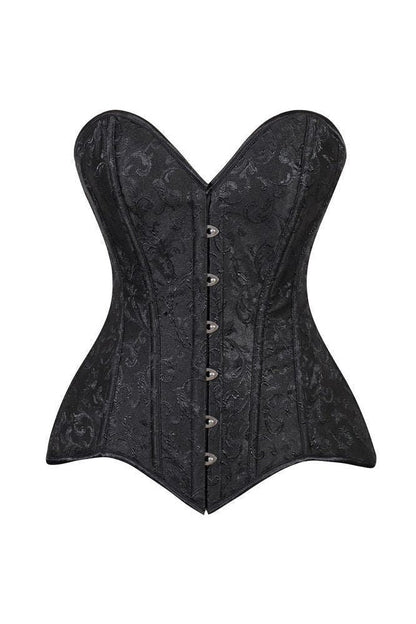 Lavish Black Brocade Overbust Corset W/Busk Closure