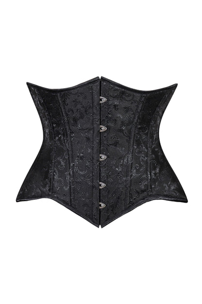Lavish Black Brocade Waist Cincher Under Bust Corset w/Front Busk Closure