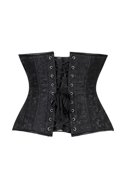 Lavish Black Brocade Waist Cincher Under Bust Corset w/Front Busk Closure