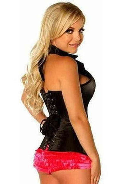 Lavish Black Collared Front Zipper Corset