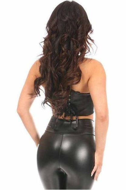 Lavish Black Faux Leather Short Bustier Top