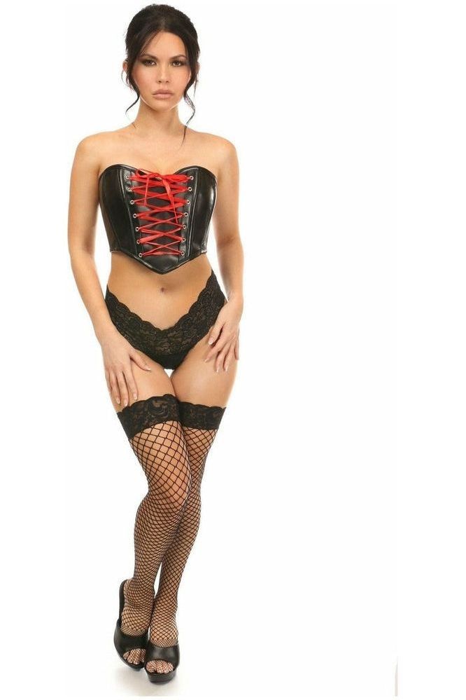 Lavish Black Faux Leather w/Red Lace-Up Bustier