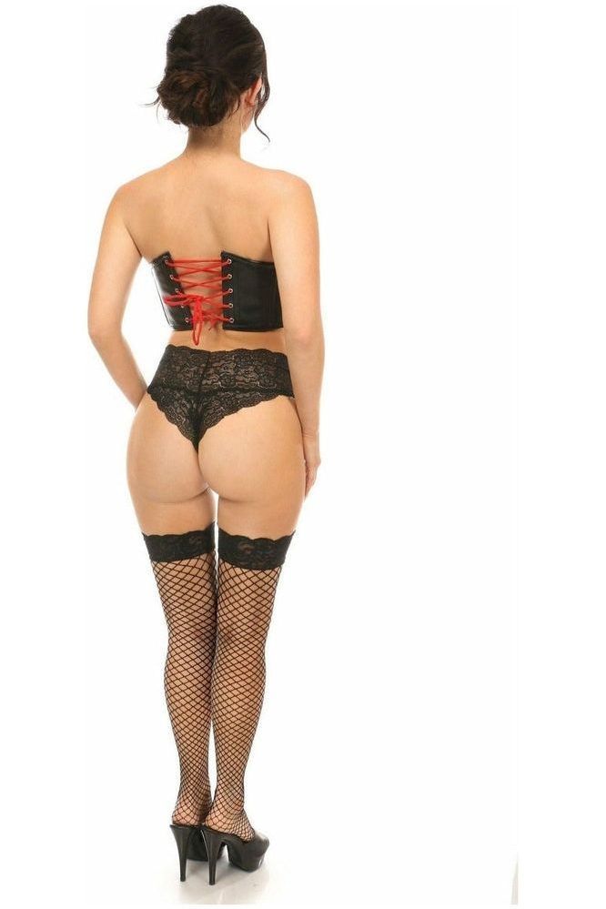 Lavish Black Faux Leather w/Red Lace-Up Bustier