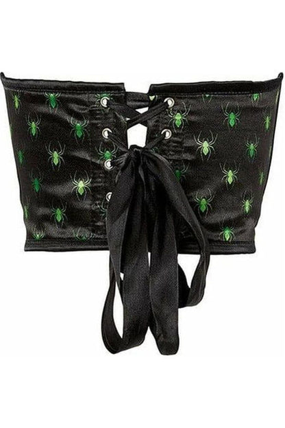 Lavish Black & Green Spiders Satin Open Cup Waist Cincher