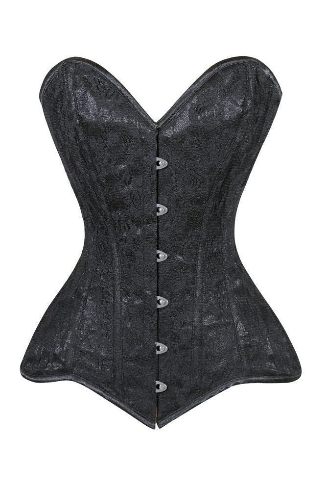 Lavish Black Lace Overbust Corset Sweetheart Neckline Busk Closure